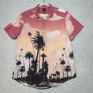 Guess Hawaiian Shirt Mens XL Ombré Slim Viscose Rodeo Drive‎ CA Palm Trees Cars